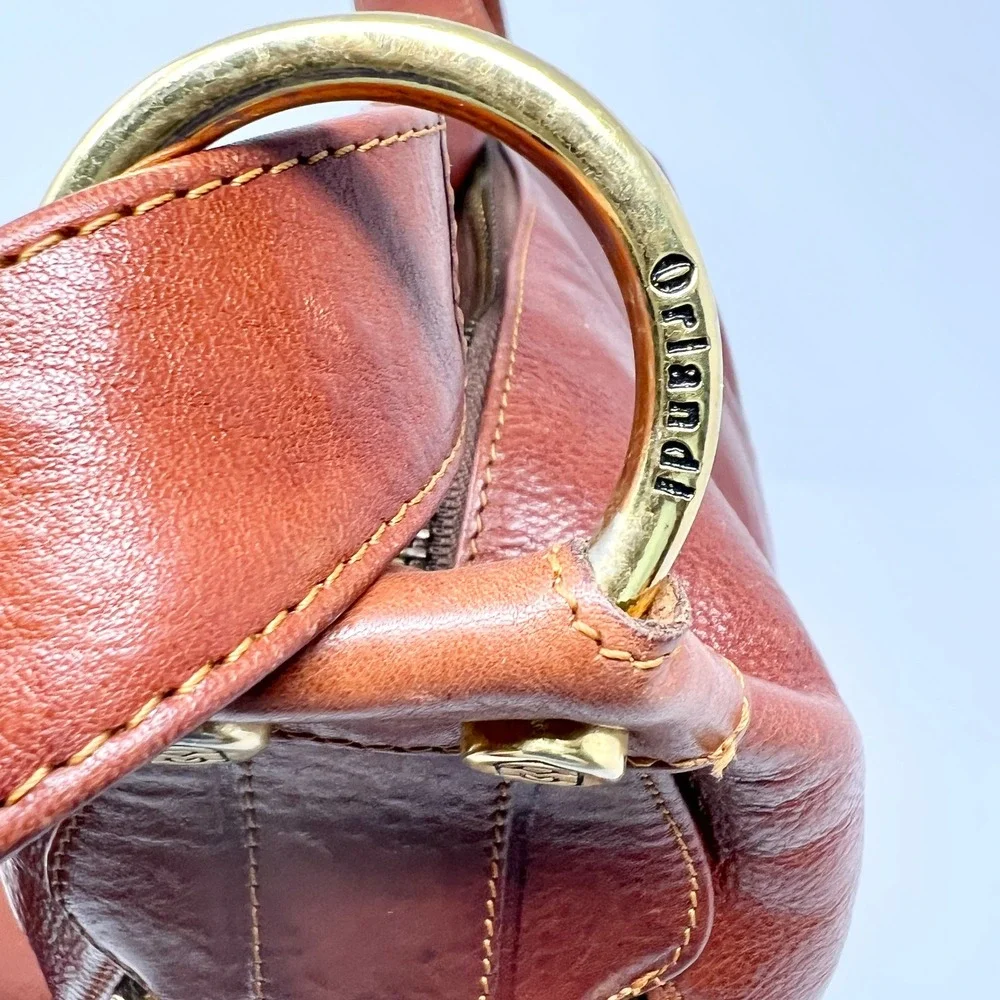 Marino Orlandi Brown Leather Backpack with Gold Hardware